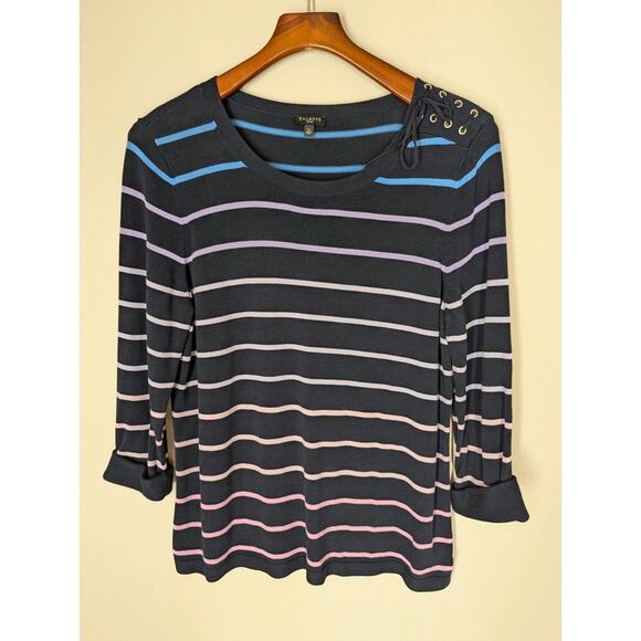 Talbots Petite Large Navy Blue Purple Pink Ombre Striped Sweater 3/4 Sleeve - Picture 3 of 10